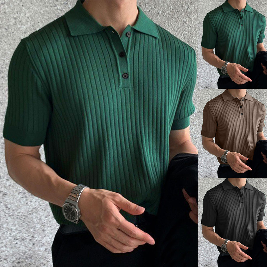 Men's Knitted T-shirt Solid Color Thin Loose Casual Polo Collar Polo Shirt